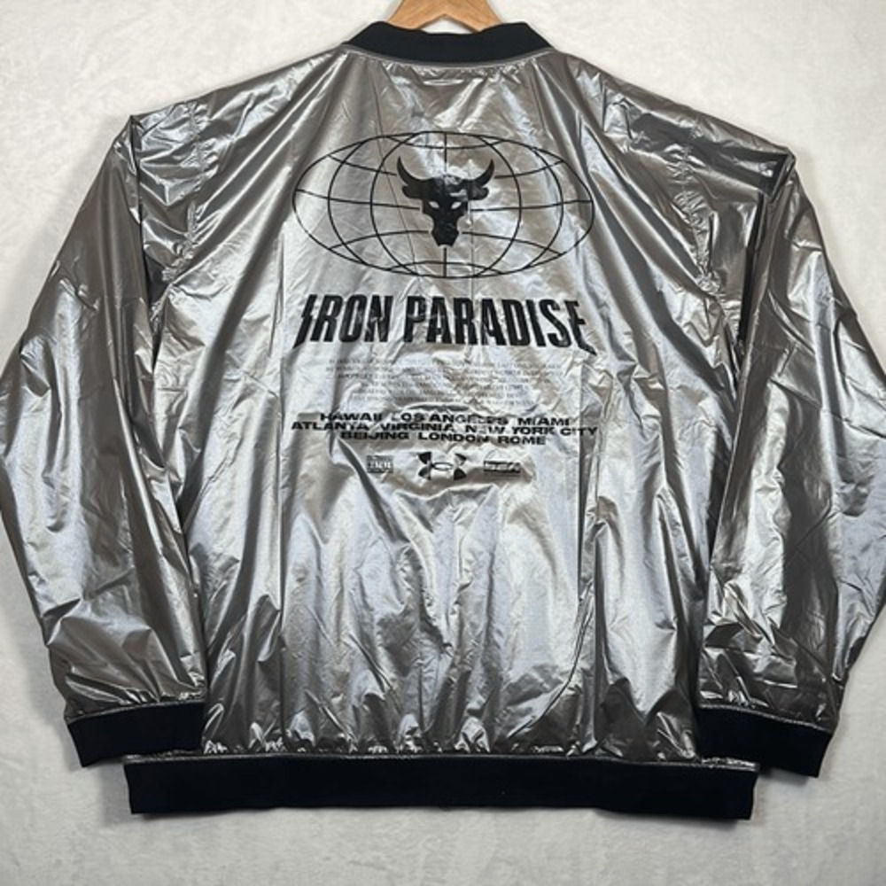 Under Armour Project Rock Disrupt Bomber Jacket Iron Paradise Silver Men 3XL NWT
